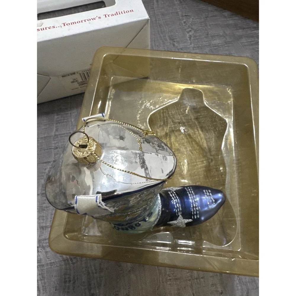RARE Fitz & Floyd Dallas Cowboys Glass Ornament Cowboy‎ Boot NFL Christmas w Box